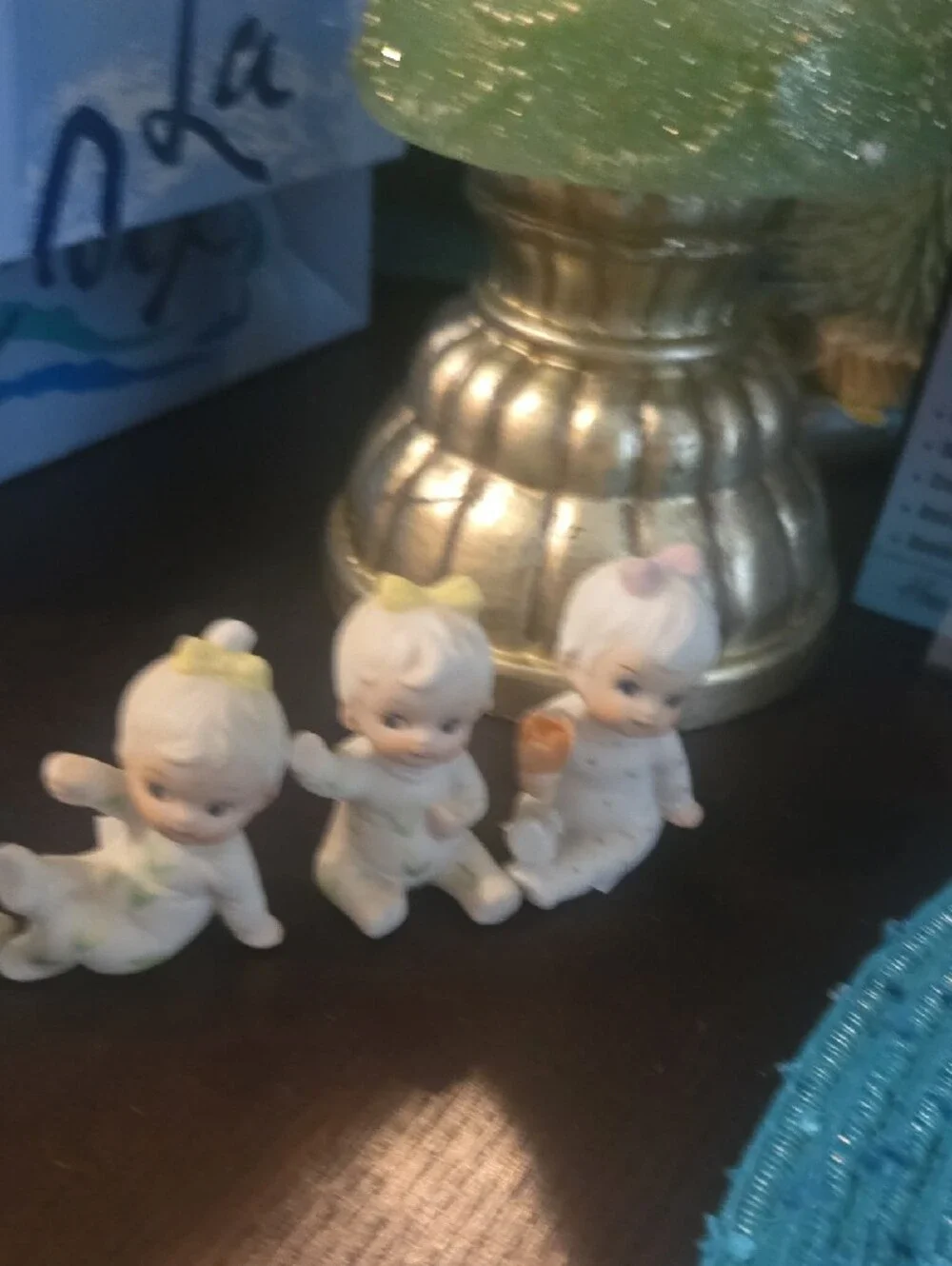 Set of Small Ceramic Figurines in White with Pastel Accents